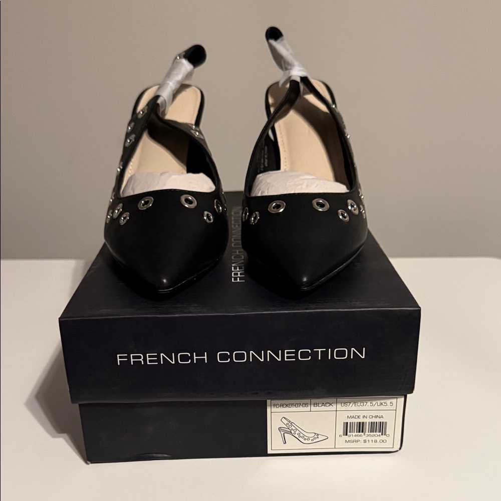 French Connection Black Studded Heels - Sz 7 - NIB
